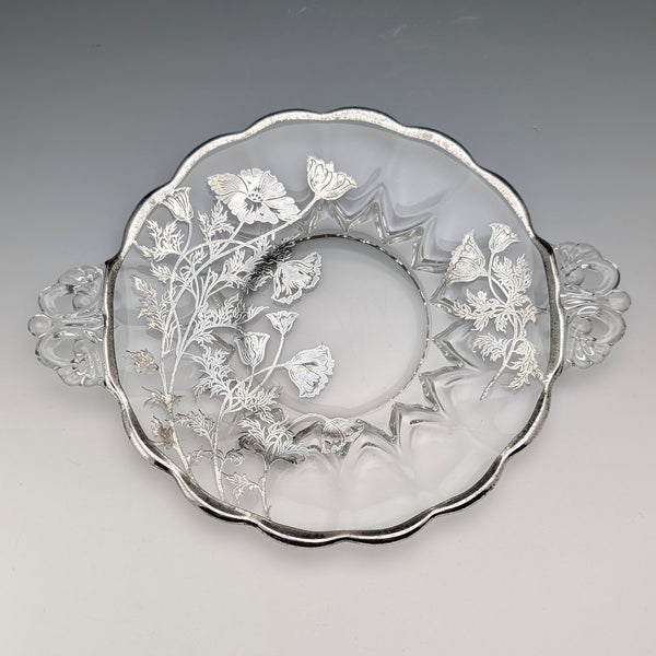 Vintage US Silver Overlay Small Dish, 18cm Diameter, Silver City Glass Co.